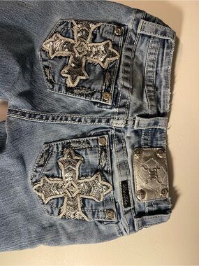 Miss Me Light Blue Boot Cut Jeans with Sequin Cross Pockets